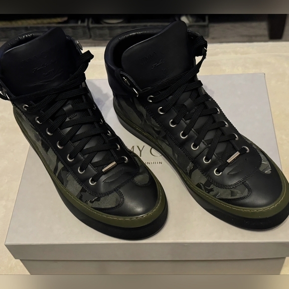 Men’s Jimmy choo Argyle Light Olive Camo Fabric Mix High Top Size 10.5 - Picture 4 of 7
